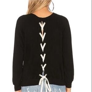 Monrow Athletic Sweatshirt with Lace-Up Back in Black Size Large